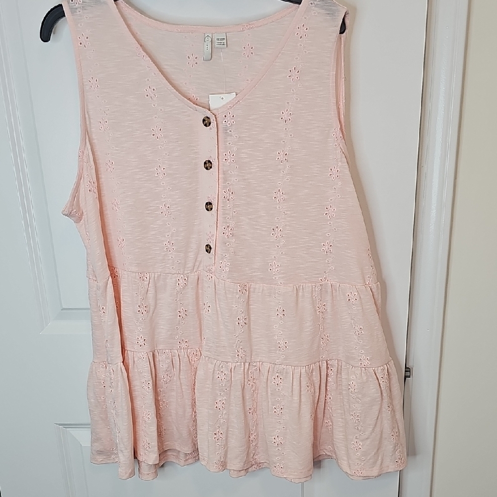 C‎ Est 1946 Pink Sleeveless Eyelet Tank Top Size 18 20w NWT